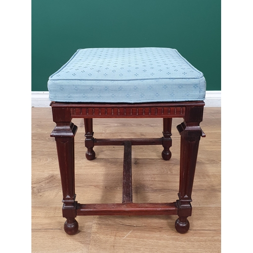 512 - A 19th Century rosewood Dressing Stool with square tapering supports and squared stretchers, 18in W