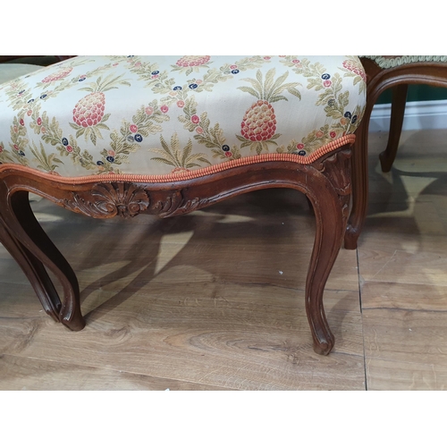 516 - A set of four Antique French Dining Chairs with carved top rails on splayed supports (One A/F) and a... 