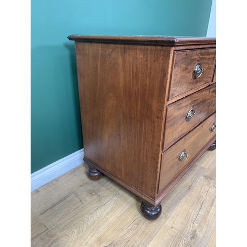 527 - A 19th Century mahogany Chest of two short and two long drawers mounted on bun feet 3ft 2in W x 2ft ... 