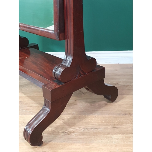 538 - A mahogany framed Cheval Dressing Mirror with scrollwork surmount on shaped supports, A/F, 4ft 3