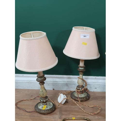 541 - A pair of painted Table Lamps, A/F, a painted table Lamp, a green glaze pottery Table Lamp and a fol... 