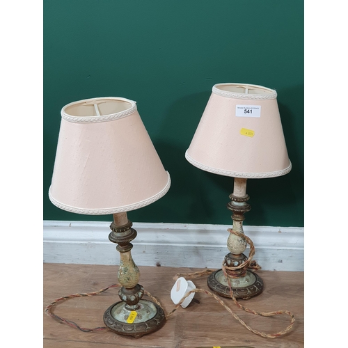 541 - A pair of painted Table Lamps, A/F, a painted table Lamp, a green glaze pottery Table Lamp and a fol... 