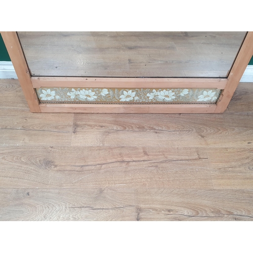 544 - A pine Overmantel Mirror with floral glass panel, 3ft W x 3ft 4in H