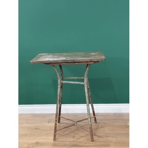 552 - An Occasional Table with industrial metal base and polished stone top with fossil inclusions 2ft 5in... 