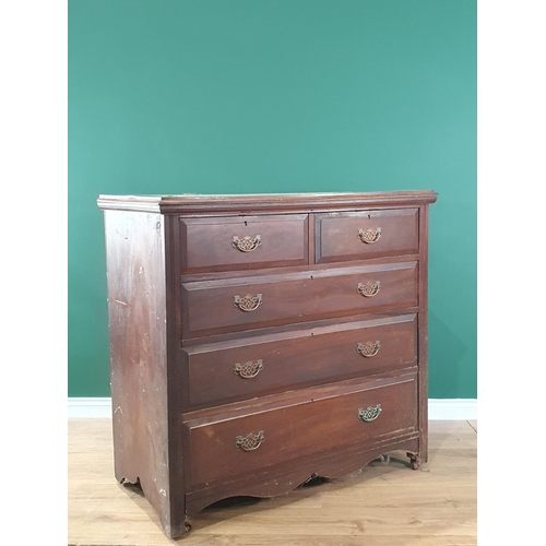 564 - An Edwardian walnut Chest of two short and three long drawers 3ft 10in W x 2ft 7in H