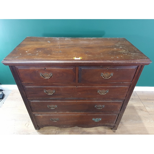 564 - An Edwardian walnut Chest of two short and three long drawers 3ft 10in W x 2ft 7in H