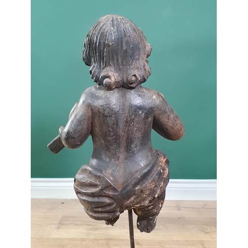 570 - A carved Sculpture of a Child Violinist on metal stand in the 18th Century style 2ft 5in H