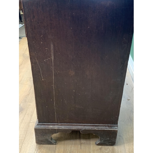 582 - An 18th Century oak Chest of three drawers mounted on ogee bracket feet 2ft 9in W x 2ft 7in H