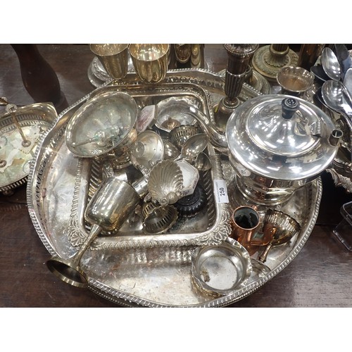 250 - A quantity of metal ware and silver plated items including Coffee Pot, cased Goblets, glass Inkwell,... 