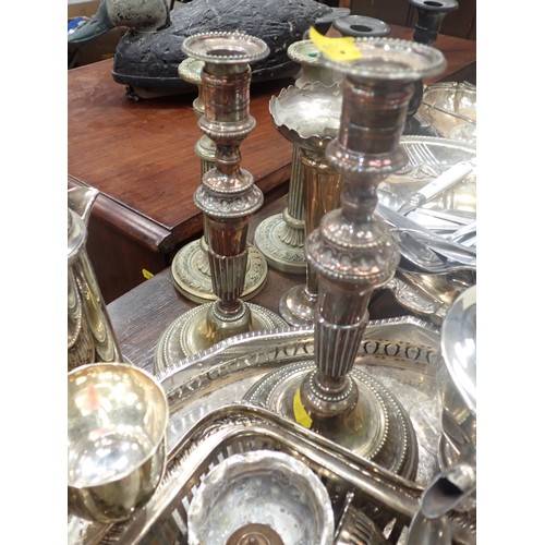 250 - A quantity of metal ware and silver plated items including Coffee Pot, cased Goblets, glass Inkwell,... 