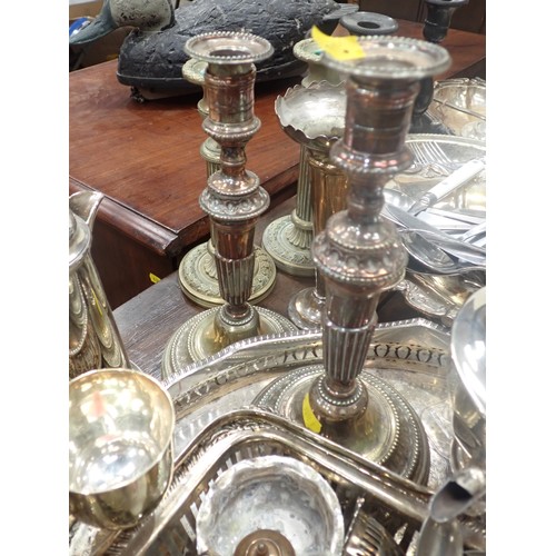 250 - A quantity of metal ware and silver plated items including Coffee Pot, cased Goblets, glass Inkwell,... 