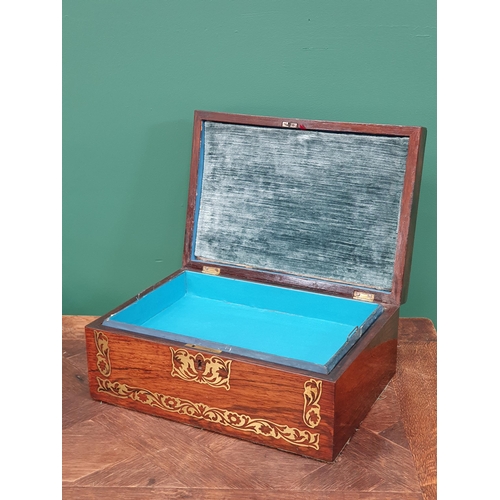 590 - A Victorian rosewood Jewel Box having brass leafage and scroll inlay, interior tray, 12in; and a Vic... 