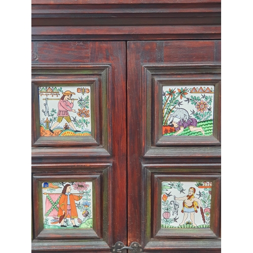 604 - A Mexican Cabinet on stand fitted pair of doors with tile decoration above drawers 4ft 4in H x 2ft 9... 