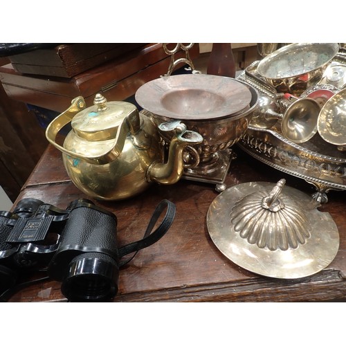 250 - A quantity of metal ware and silver plated items including Coffee Pot, cased Goblets, glass Inkwell,... 