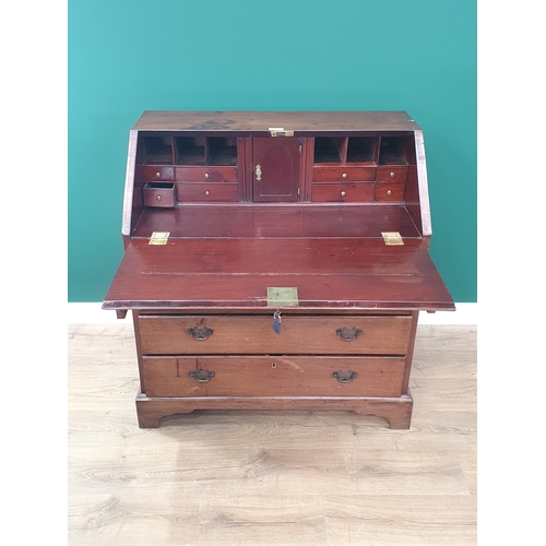 605 - A 19th Century mahogany Bureau fitted four long drawers on bracket feet 3ft 3in H x 3ft W