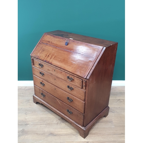 605 - A 19th Century mahogany Bureau fitted four long drawers on bracket feet 3ft 3in H x 3ft W