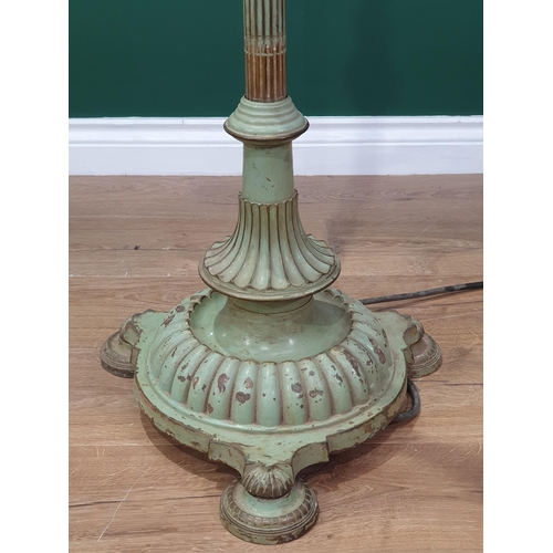 628 - A green painted metal telescopic Standard Lamp. Failed PAT