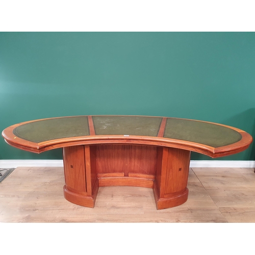 637 - A modern hardwood Desk with green tooled leather top 7ft 10in W x 2ft 9in H