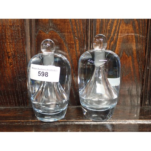 598 - A pair of Orrefors style heavy glass Scent Bottles and Stoppers, 5in