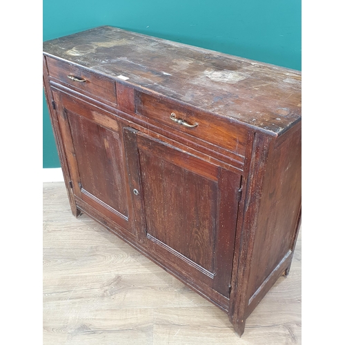 7 - A stained pine cupboard fitted two drawers above pair of cupboard doors 4ft W 3ft 3