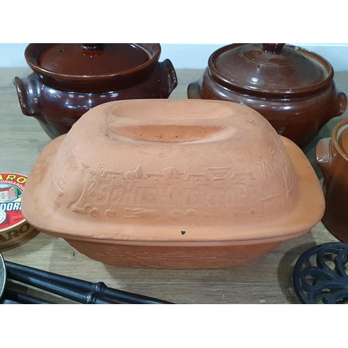 706 - A box of pottery lidded Pots, Tureen Lids and a stained Box