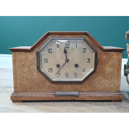 709 - A walnut Mantle Clock, a Victorian ebonised Mantle Clock, a Flying Scotsman Wall Clock and a Welsh t... 