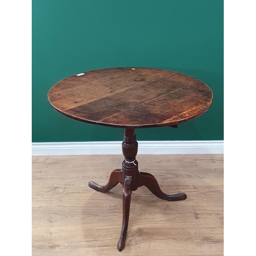 716 - An antique oak Pillar Table on barrel turned column and tripod base 2ft 7in D x 2ft 5in H