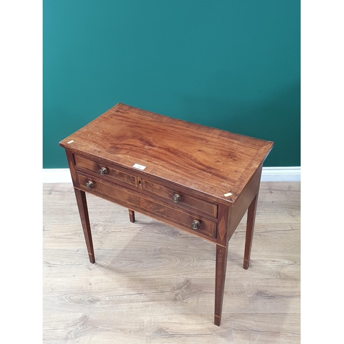 722 - A 19th Century mahogany and inlaid Side Table fitted short and one long drawer mounted on square tap... 