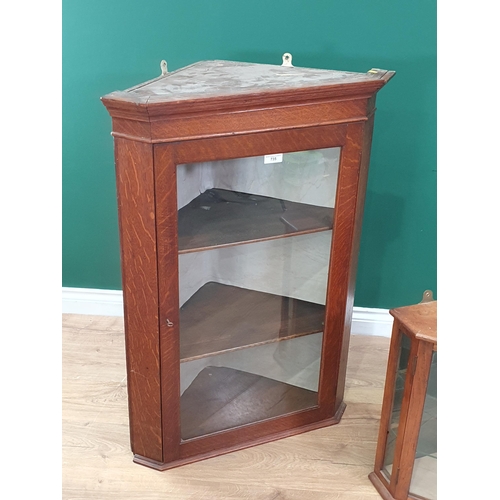 735 - An antique oak and glazed Corner Cabinet 3ft 4in H x 2ft 4in W and another modern Corner Cabinet 1ft... 