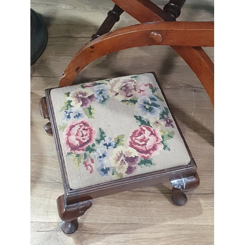 736 - A beech Bar Stool on turned supports, a floral upholstered Piano Stool, another floral upholstered S... 