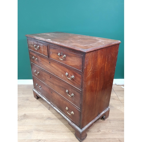 750 - A 19th Century mahogany Chest of two short and three long drawers on bracket supports, 3ft 5in W x 3... 