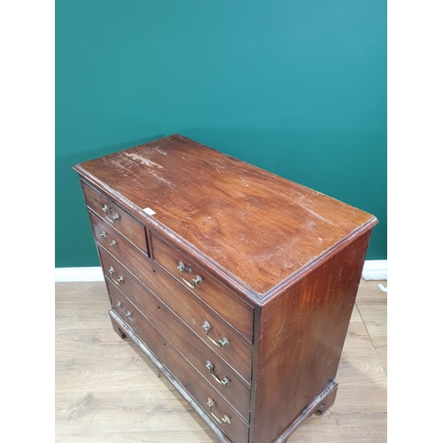 750 - A 19th Century mahogany Chest of two short and three long drawers on bracket supports, 3ft 5in W x 3... 