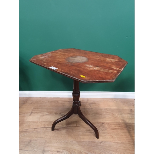 773 - A 19th Century oak Pillar Table with octagonal top on turn column and down-swept tripod base and a p... 