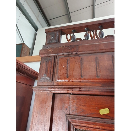 793 - An antique Continental elm Buffet fitted pair of frosted glass doors above base fitted two frieze dr... 