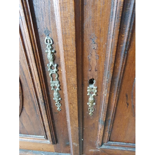 793 - An antique Continental elm Buffet fitted pair of frosted glass doors above base fitted two frieze dr... 