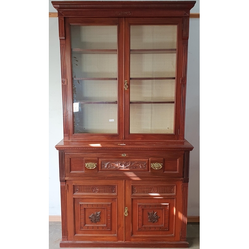 794 - A Victorian walnut Secretaire Bookcase fitted pair of glazed doors above two carved doors to base 7f... 