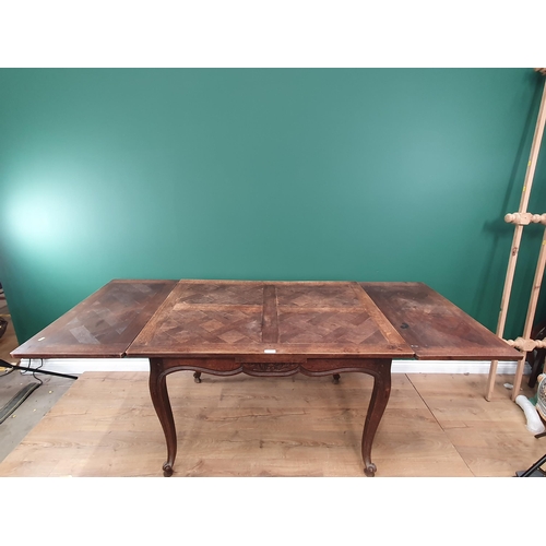 795 - An antique Continental oak draw leaf Dining Table on cabriole supports 3ft 11in L x 2ft 6in H