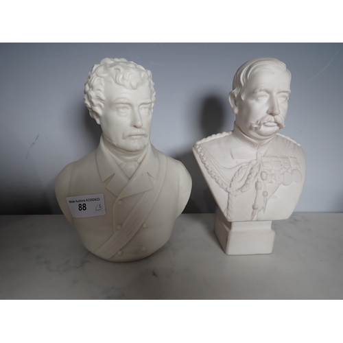 88 - Two small parian Busts of General Buller by W.C. Lawton, 7½in and a Copeland parian Bust of Lord Cly... 