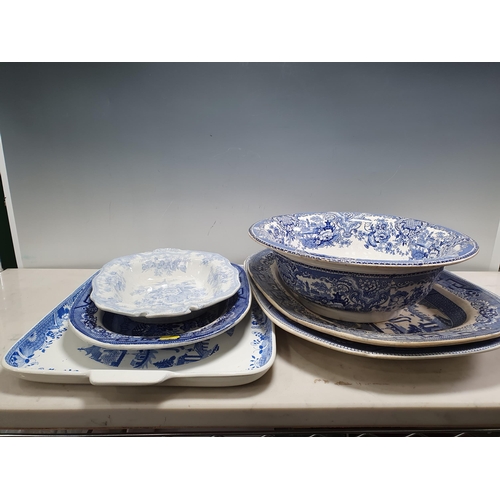 699 - Four blue and white Meat Plates and two Bowls