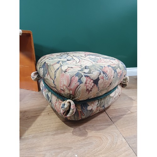 779 - An Art Deco walnut Stool, a floral upholstered Pouffe and a small Footstool