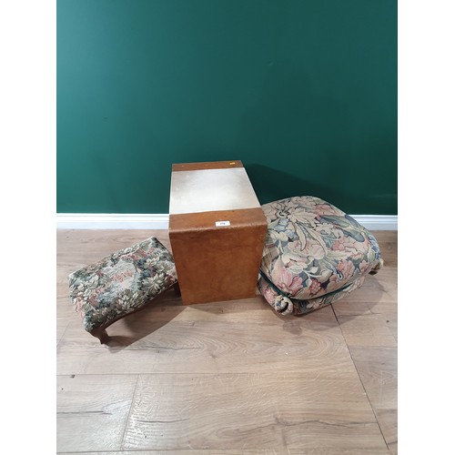 779 - An Art Deco walnut Stool, a floral upholstered Pouffe and a small Footstool