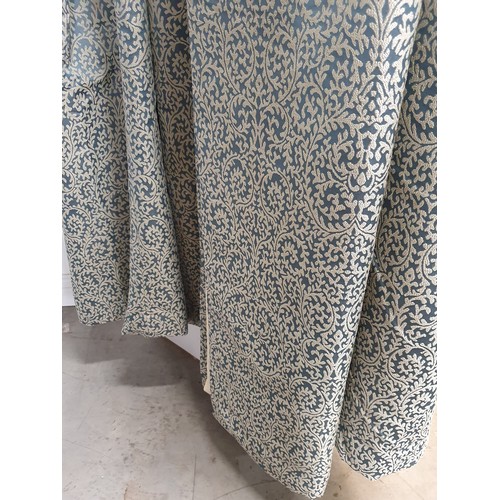 76 - A pair of large fine quality Curtains with pale blue and cream leafage scroll design, lined and weig... 