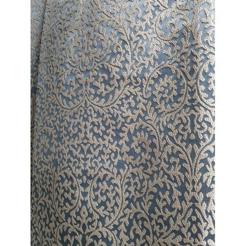 76 - A pair of large fine quality Curtains with pale blue and cream leafage scroll design, lined and weig... 