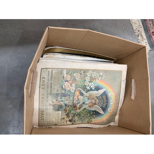 345 - A box of Table Cloths and Embroidered Textiles and Magazines