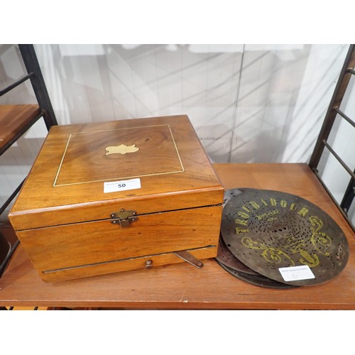 50 - A late Victorian walnut cased Polyphon playing eight inch discs, 10in wide, plus eight discs, made i... 