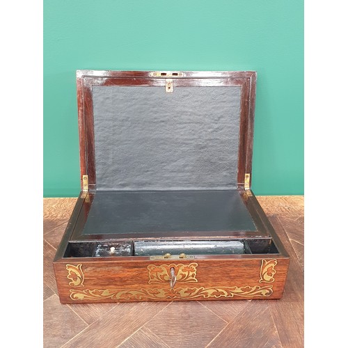 590 - A Victorian rosewood Jewel Box having brass leafage and scroll inlay, interior tray, 12in; and a Vic... 