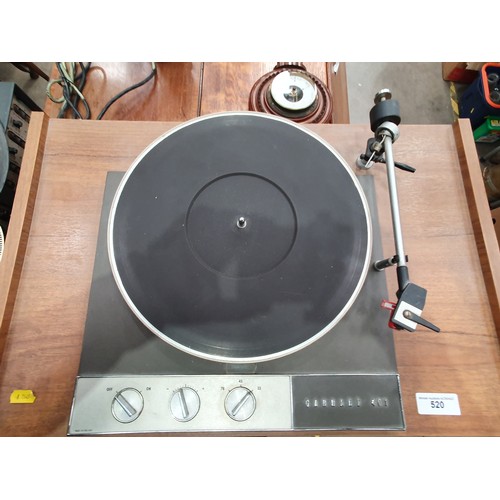 520 - A Garrard 401 Turntable on record Shelves 3ft 10in x 2ft W with original documents. Passed PAT