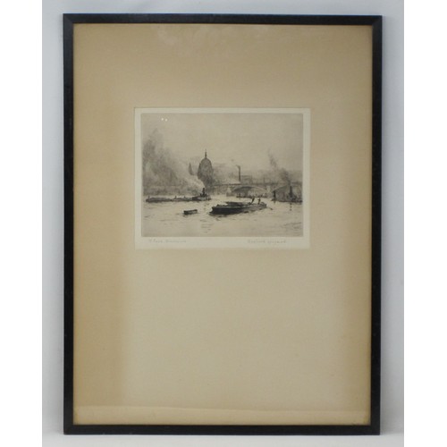 405 - ROWLAND LANGMAID, RA. St Paul's from Blackfriars, drypoint etching, pencil signed and inscribed in t... 