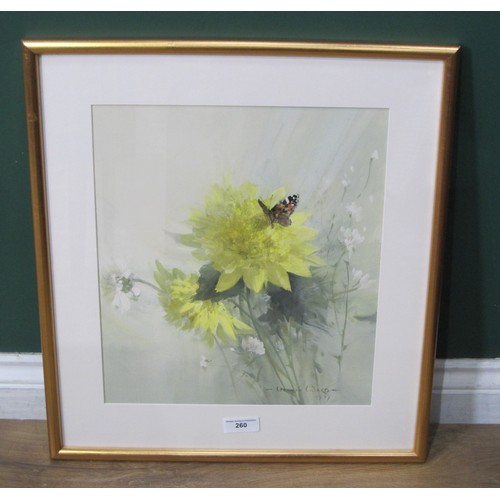 406 - VERNON DE BEAUVOIR WARD. A Tortoiseshell Butterfly on a Yellow Flower, signed and dated 1977, waterc... 