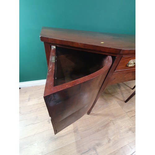 570 - A 19th Century mahogany Sideboard, the shaped front fitted an arrangement of four drawers on squared... 